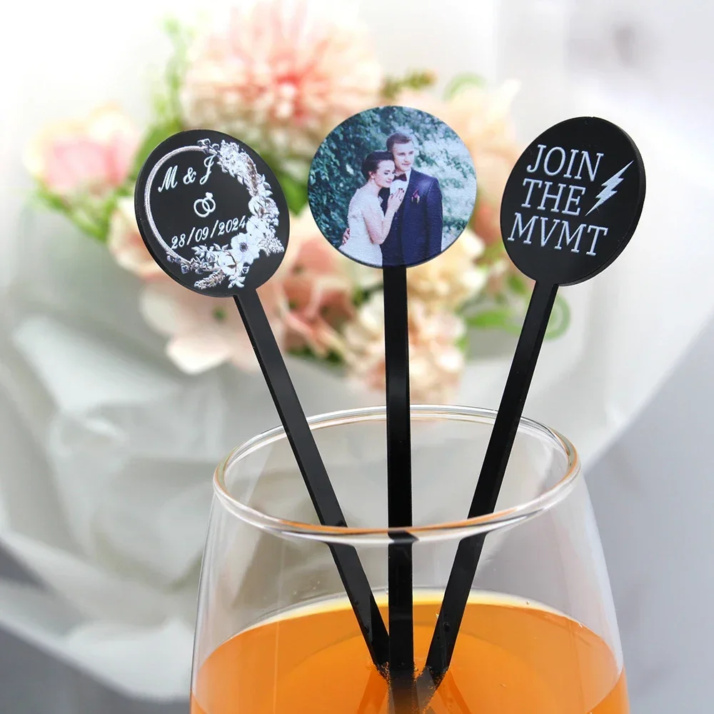 10/30/50/100pcs Personalized Round Drink Stirrers,15CM/18CM, Wedding Decorations Bachelorette Party Cocktail Stirrer Baby Shower