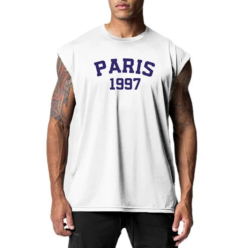 Paris 1997 Street City Letter Mens Sport Vests Gym Bodybuilding Fitness Tank Tops Summer Quick Dry Breathable Sleeveless Shirts