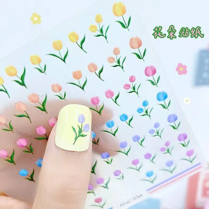 

1 Sheet Tulip Bunny Childlike Sweetness Nail Decal Embossed Three-dimensional Pearl Flower Nail Decal Fashion Design Accessories
