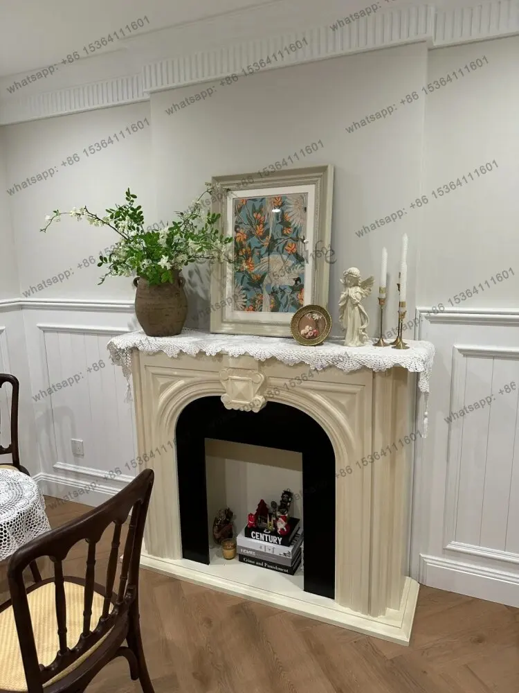 

French solid wood retro fireplace cabinet American simple entrance entrance living room decorative fireplace rack