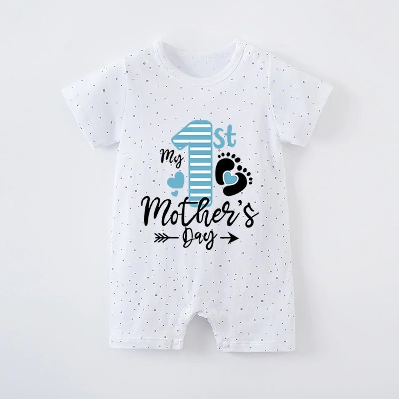 Mother's Day Newborn Baby Girl White Jumpsuit Costume Romper Onesie Boy Short Sleeve 100% Cotton Print Clothes Summer Round Nec