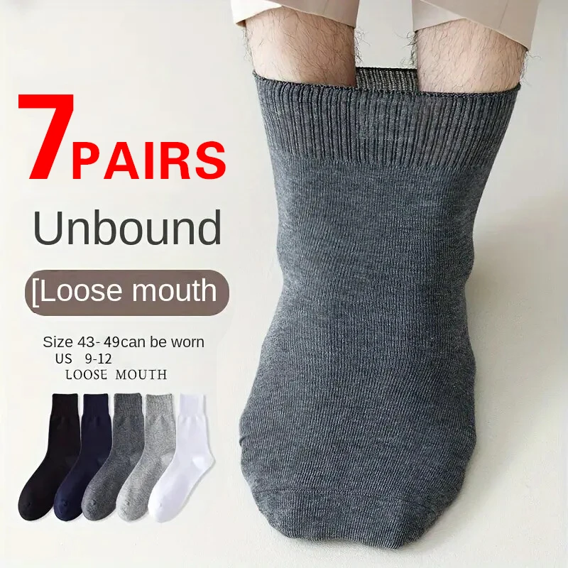 

7 Pairs Diabetic & Wide Calf Socks for Men, Non-Binding Breathable for Swollen Feet, Extra Wide Comfort Fit 39-48, Men Socks