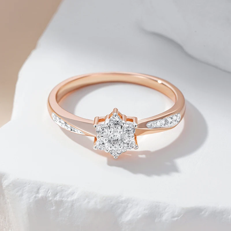 Kinel Hot Shiny Natural Zircon Crystal Flower Ring for Women 585 Rose Gold Silver Color Mix Ethnic Bride Wedding Fine Jewelry