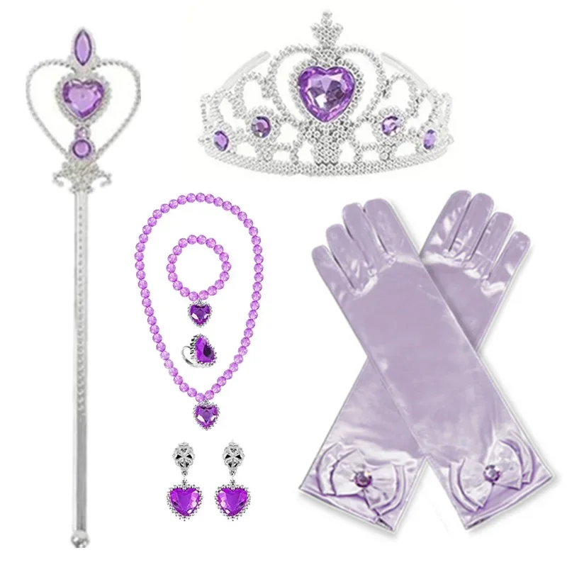 Frozen Elsa Anna Girls Princess Accessories Kids Magic Wand Crown Cosplay Snow White Rapunzel Tiara Gloves Party Supplies Sets