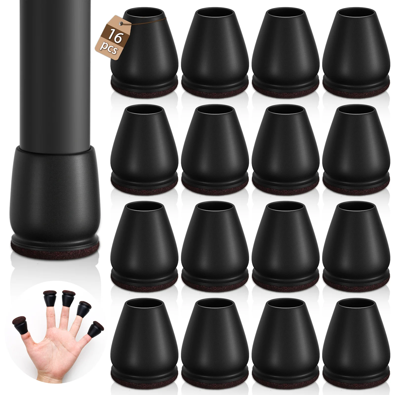 Protetores de perna de cadeira preta, 16 peças, capa diagonal com envoltório grosso, almofadas de feltro, pés de mesa de móveis de silicone para pisos de madeira