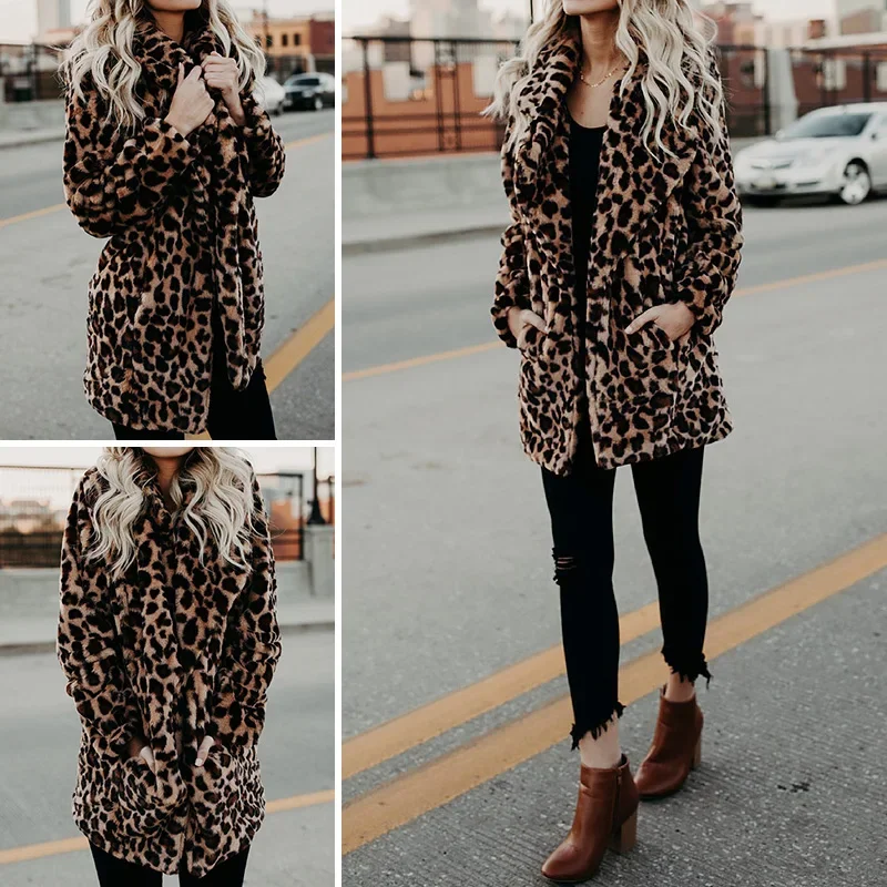 2022 Luxury Faux Fur Coat Warm Long Sleeve Artificial Fur Jacket Women Winter Fashion Leopard Outerwear Plush Loose New Clothing