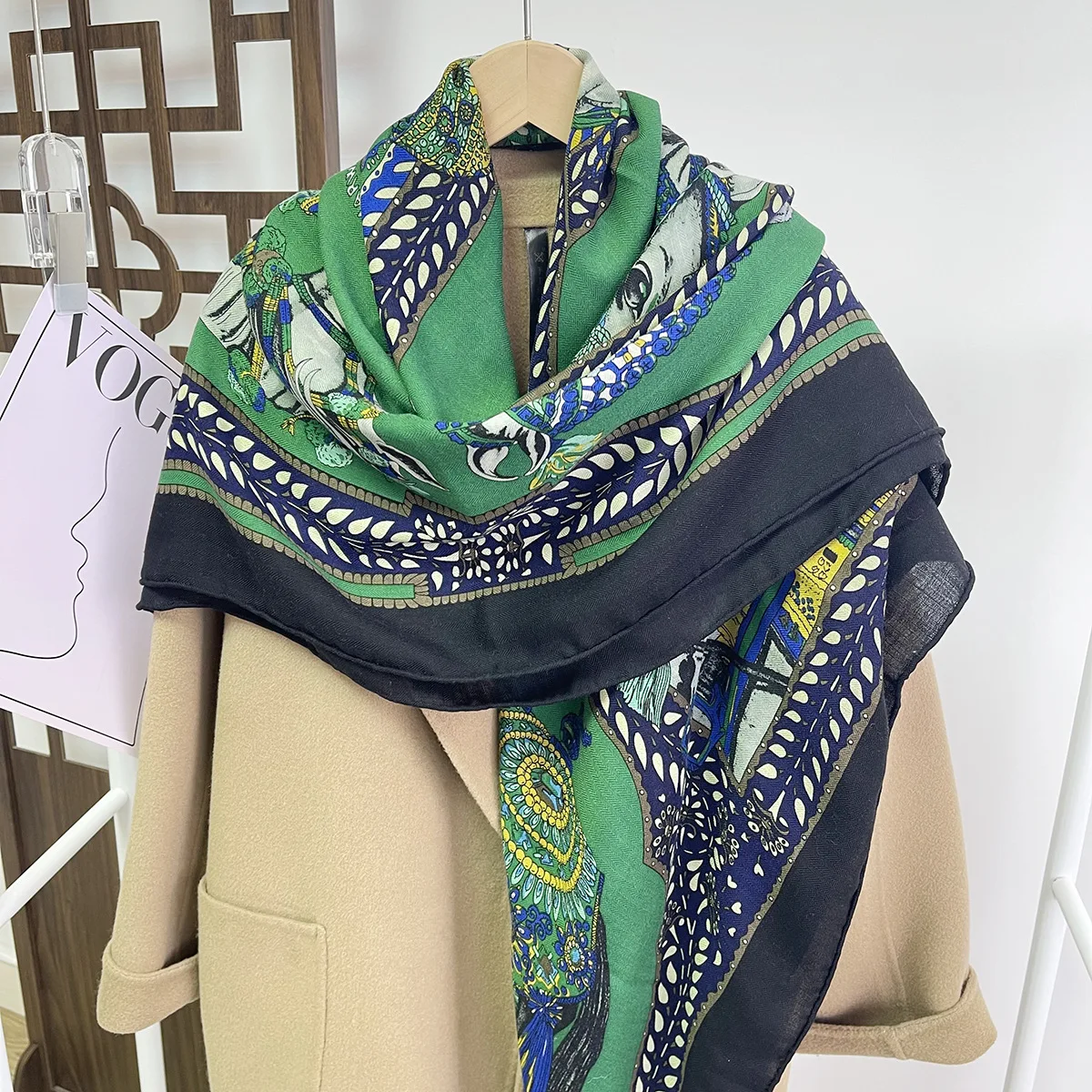 Green Horse Winter Accessories Cashmere Wool Silk Scarf Designer Herm Large Hand Rolled Edge Pashmina Shawls Ponch 135CM