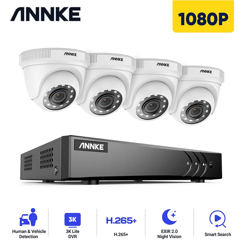 

ANNKE 1080P 8CH CCTV камера DVR система 4 шт. IP66 Водонепроницаемая 2.0MP HD-TVI белая купольная камера s домашний комплект видеонаблюдения