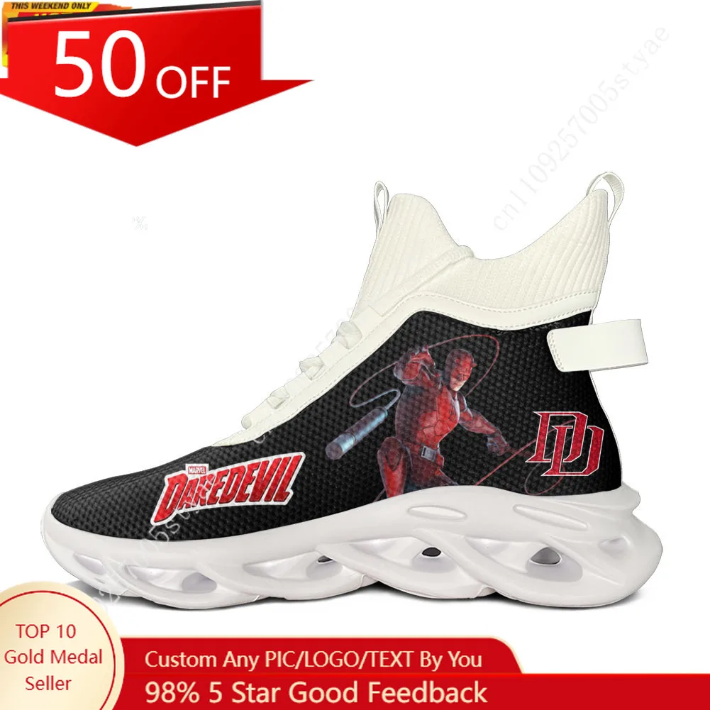 

​ Кроссовки Marvel Daredevil High Top Flats с принтом логотипа DD, легкие стильные кроссовки для мужчин и женщин, для походов и бега