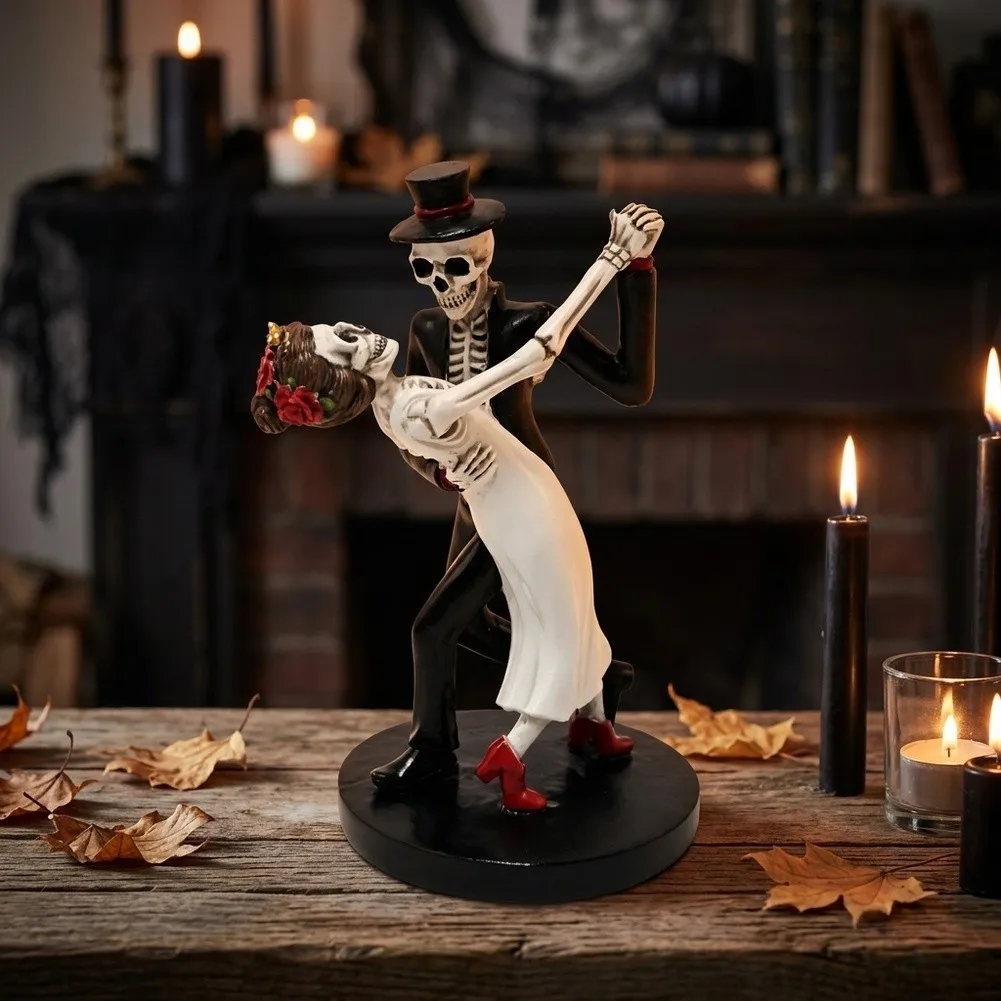Gothic Dancing Skeleton Lovers Figurine Resin Spooky Wedding Cake For Top Halloween Ornament Day Of The Dead Home Decor