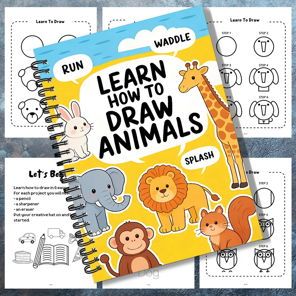 

1PC Lively Animal Themed Story Notebook With Drawing Guides, Pun Waddle Splash Features, Suitable For Home, Perfect For Art Fans