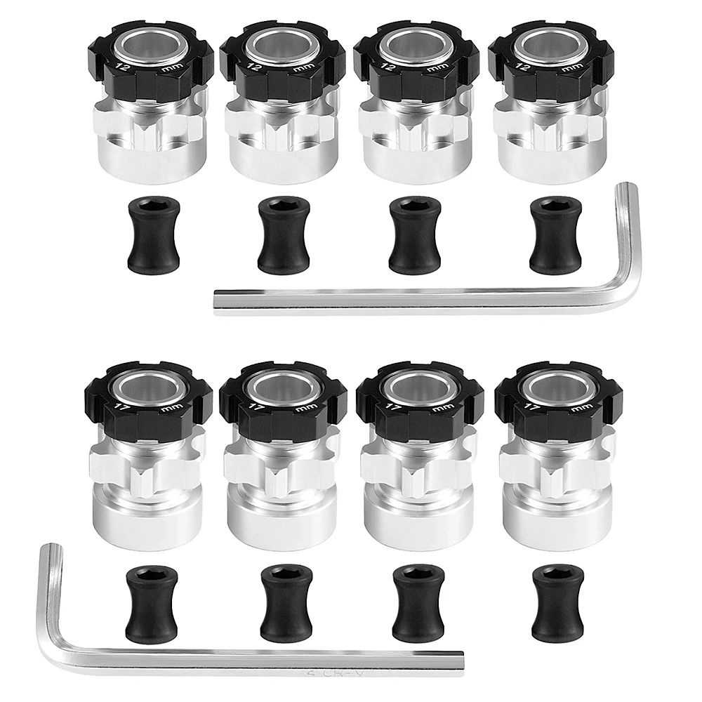 AXSPEED 4PCS Aluminum 12mm to 17mm Extended Adapter 12mm Hex Drive Hub for 1/10 Slash 4X4 RC Car Accessories