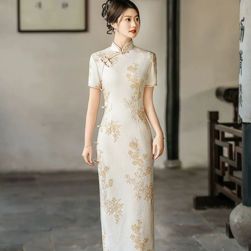 

Improved Cheongsam Retro Chinese Style Slim Fit 2025 Spring/summer Printed Daily Cheongsam Dress Long Style Qipao Dress