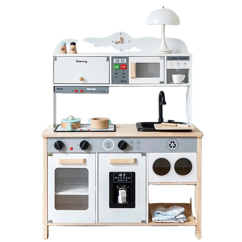 

2024 Unisex New Style Simulated White Wood Kitchen Toys Sound and Light Water Coffee Wooden Toys for Kids