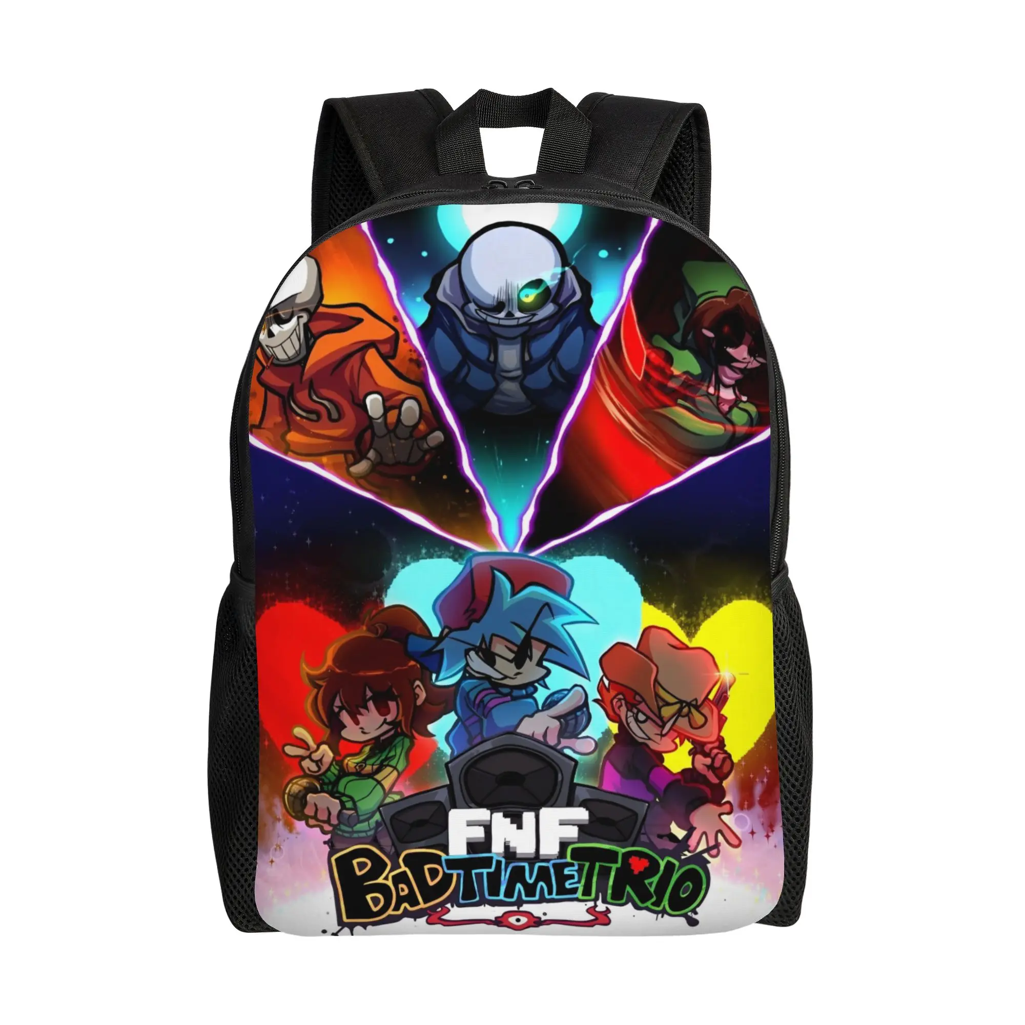 

Рюкзак FNF Bad Time Trio Friday Night Funkin для мужчин и женщин, модный студенческий рабочий рюкзак, сумка через плечо для ноутбука, спортивная сумка