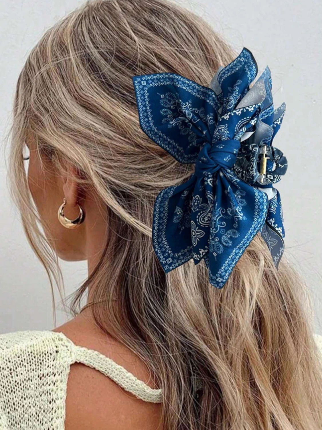 1pcs bohemian versatile unique hair clip, red cashew flower bow grab clip sweet shark clip resort ponytail clip fashion headwear image 2