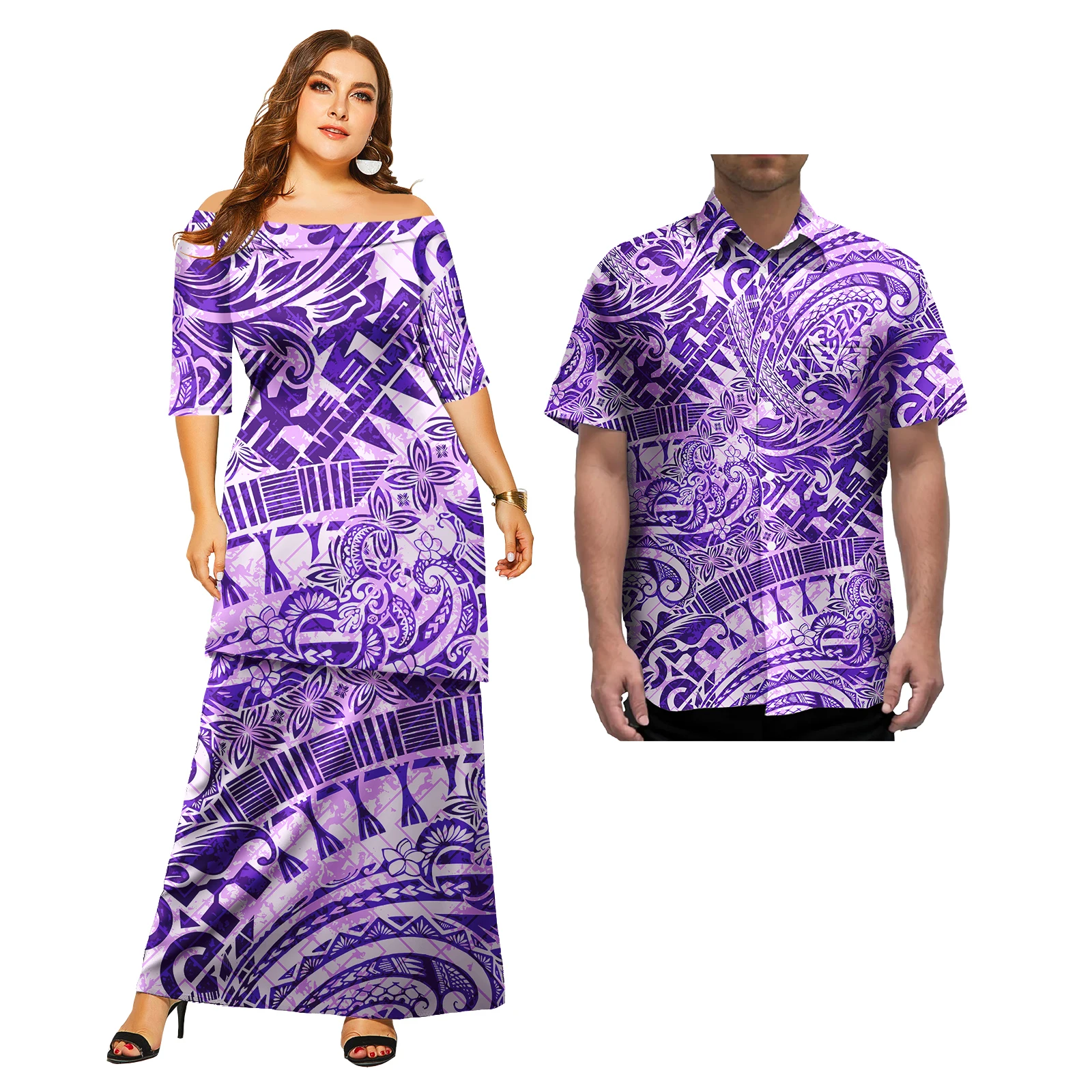 Elegante Polynesische Elei Tribal Puletasi heren shirt met korte mouwen dames korte mouw top wrap heuprok jurk