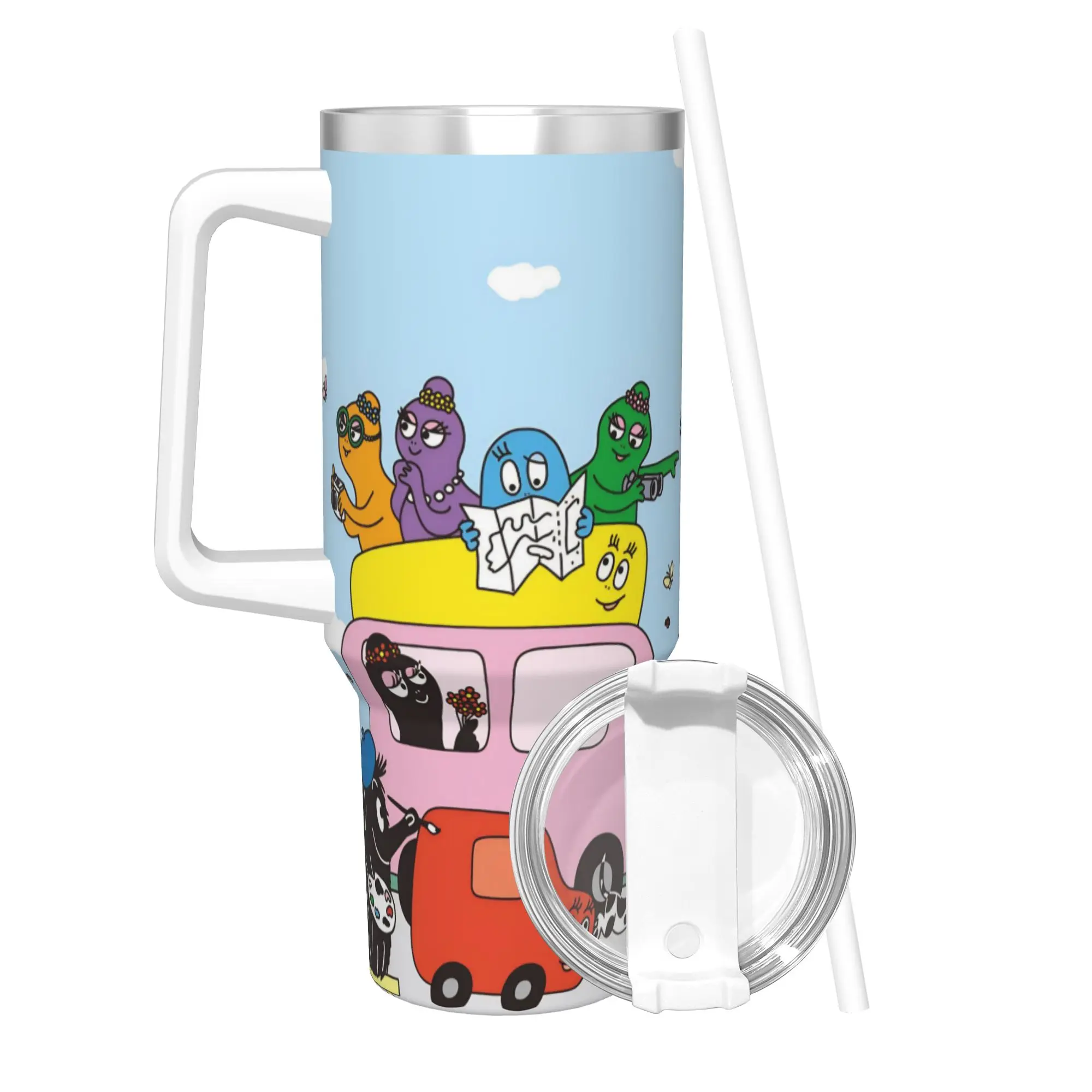 

Kawaii Barbapapa мультяшный изолированный стакан с соломинкой, вакуумная термокружка, уличные дорожные автомобильные чашки для бутылок, 40 унций