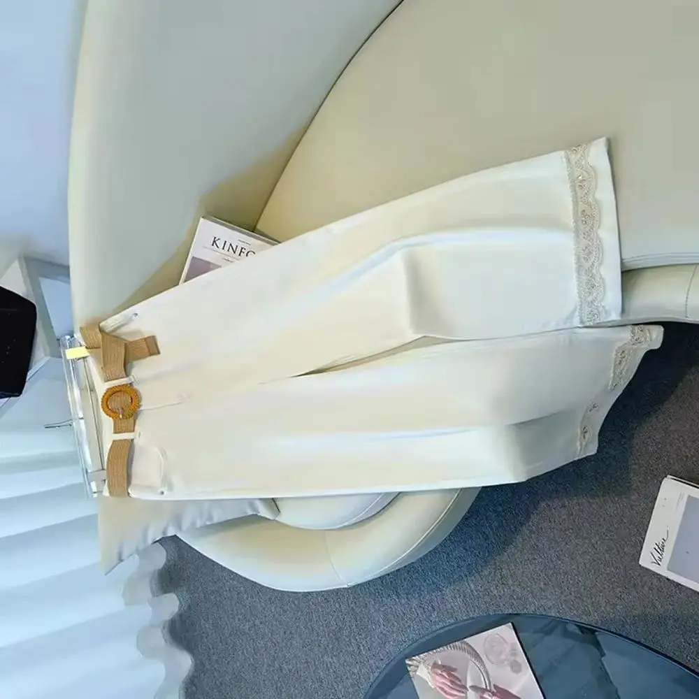 جديد صيف 2026 جينز نسائي واسع الساق رفيع عالي الخصر من الدانتيل سروال مستقيم للسيدات فضفاض غير رسمي مناسب لجميع المباريات بنطلون نسائي #1