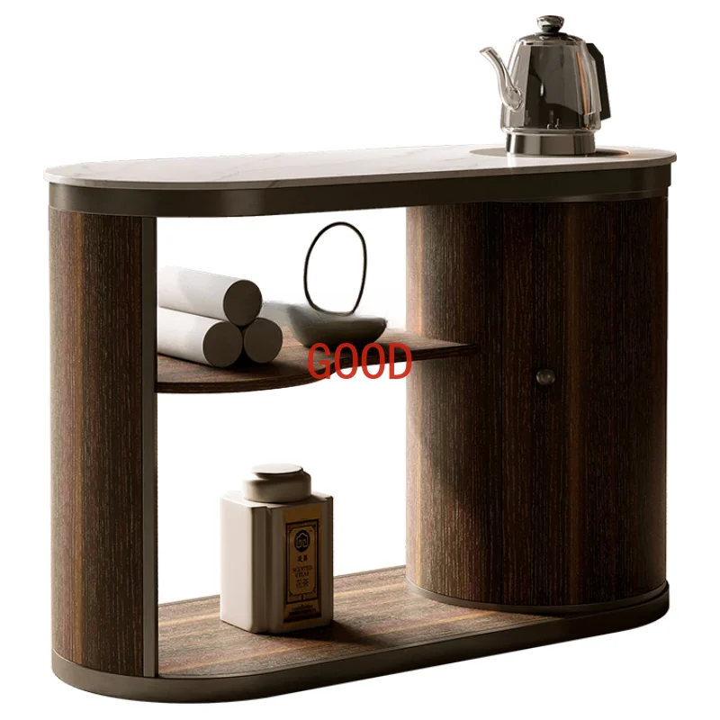 

Italian Kung Fu Tea Brewing Table Smoky Wood Leather Side Table Home Balcony Silent Wind Stone Plate Small Tea Table