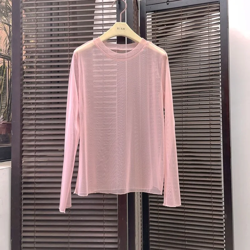 T-shirty damskie gaza jednolita, letnia cienka O-neck cały mecz krem do opalania słodka prosta na co dzień damska koreański styl podstawowa moda