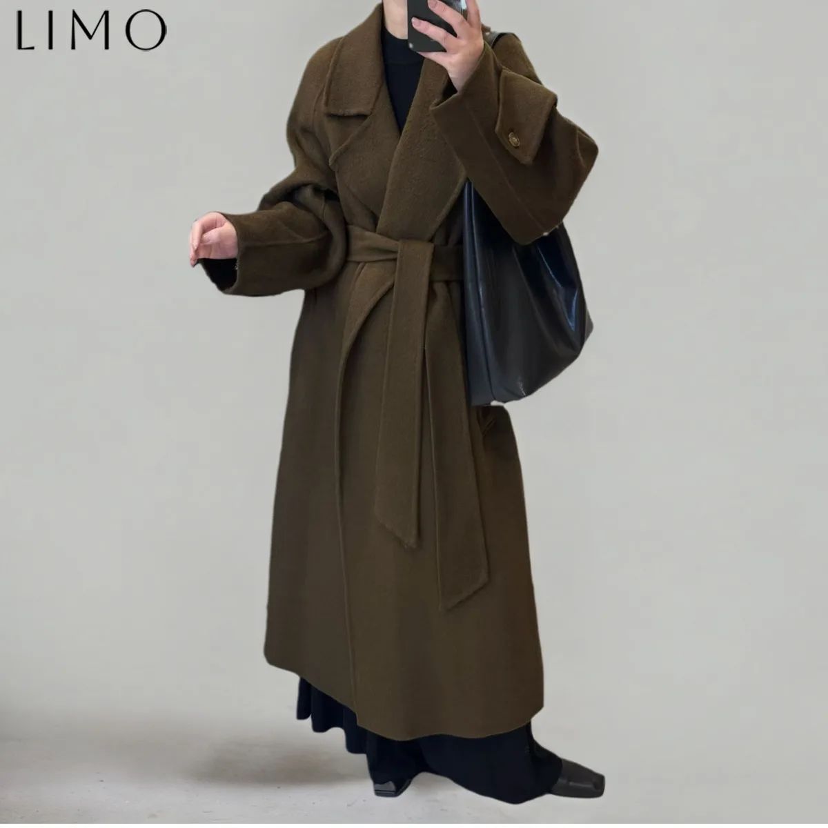 

LIMO женский открытый передний кардиган с поясом, пальто из смеси шерсти и хлопка на осень-зиму, минималистичный стиль для поездок на работу и прогулок