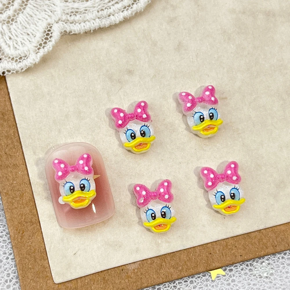 50개 3D 귀여운 미니&미키&도널드 덕 네일 참 8X10mm 만화 레진 미키 네일 아트 플랫백 미키 매니큐어 장식 JH