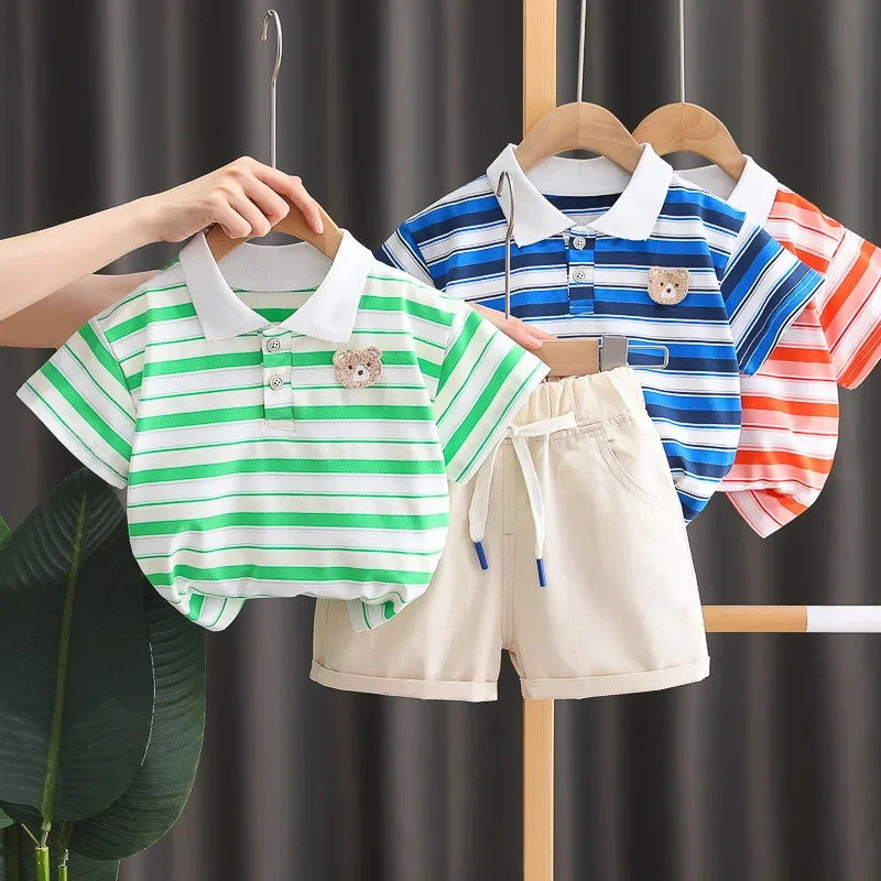 Children's Short sleeved Set 0-5-year-old Boys Polo Shirt Summer 2024 Summer Boys Casual T-shirt Shorts