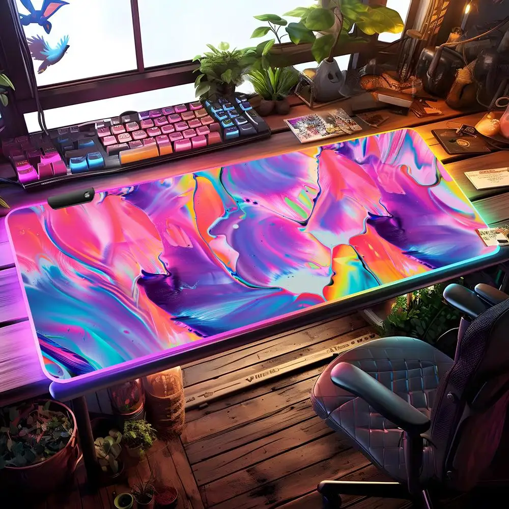

Vibrant Fluid Art Mouse Pad RGB Gaming Mouse Pad Desk Mat HD Gamer Large LED Light XXL MousePads