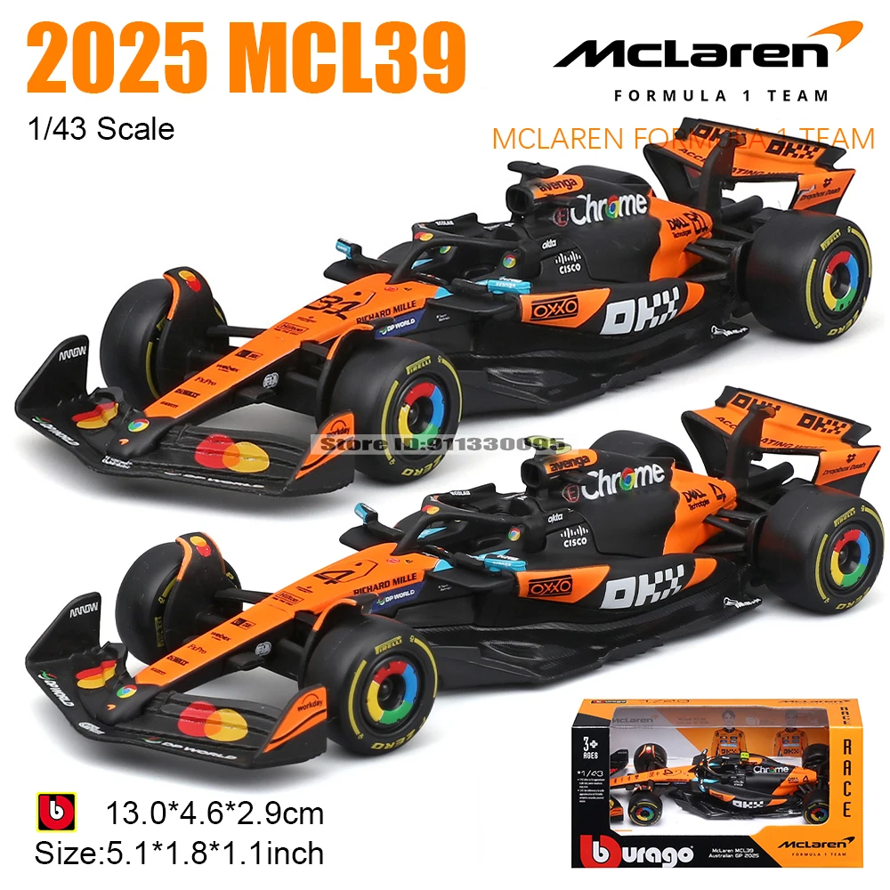 Bburago 1:43 2025 F1 McLaren MCL39 SF25 W16 RB21 A525 # 4 Lando Norris # 81 Oscar Piastri Legierungsauto Druckguss-Modell Spielzeug Sammlerstück – Detail 1