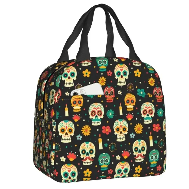 Catrina Sugar Skull Insulated Lunch Box for Women Terror Gothic Thermal Cooler Lunch Bag Work School Picnic Food Container Tote