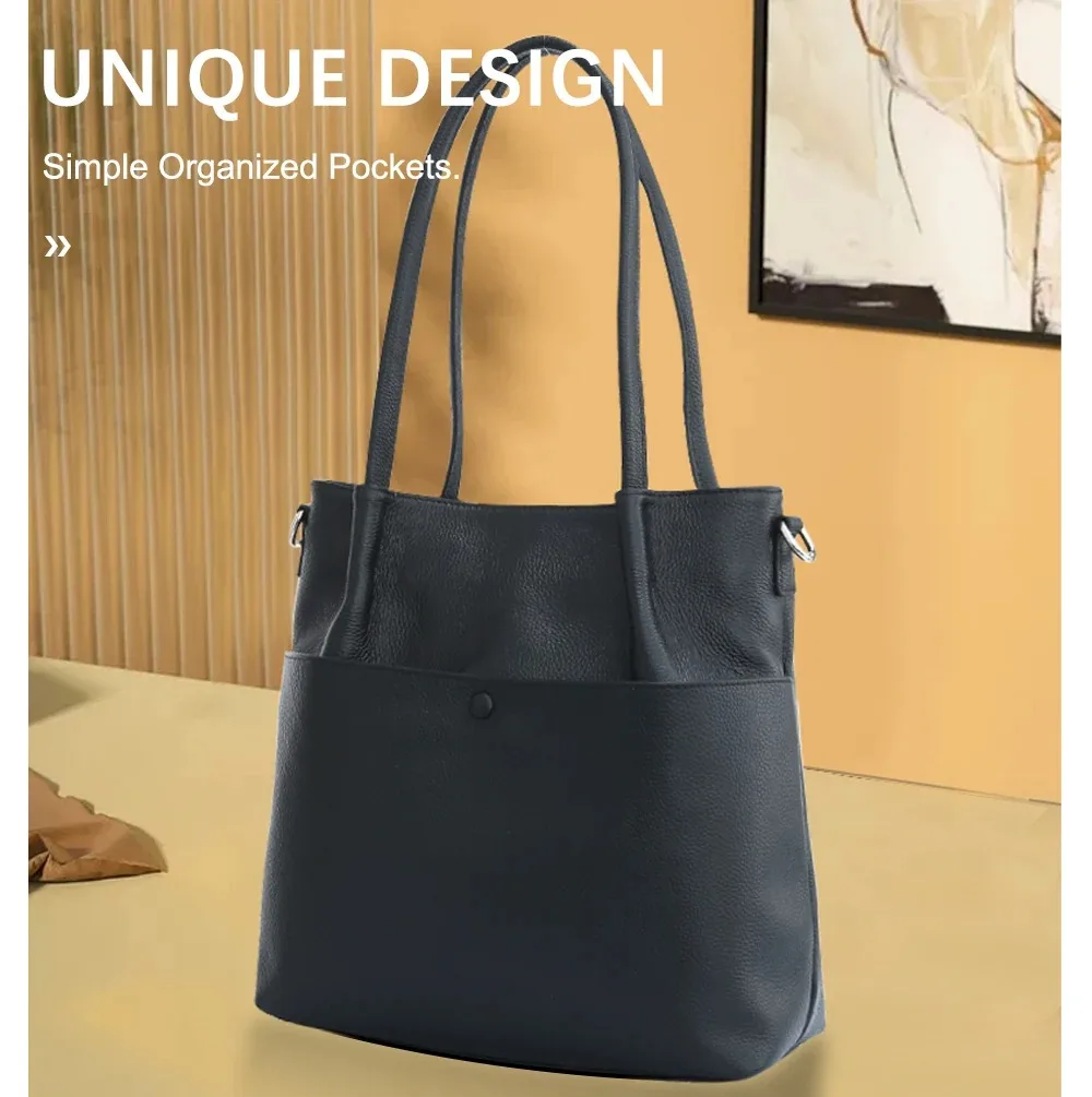 Zency Frauen Eimer Tasche Aus Echtem Leder Große Kapazität Shopper Luxus Casual Handtasche Weiblichen Umhängetasche Schulter Tragetaschen – Detail 1