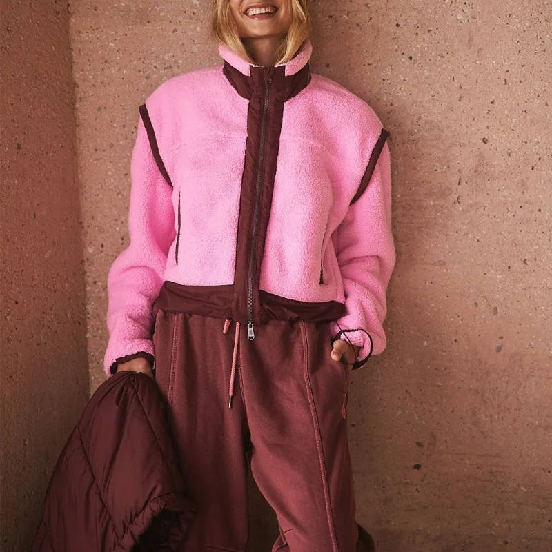 

20225 Notched Collar Autumn-Winter Jacket Coat Fashion Outdoor Lamb Fleece Cardigan Zipper Coat