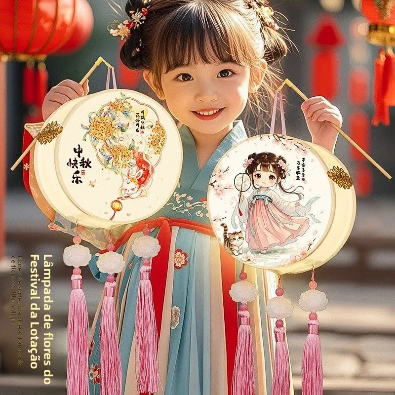 中国風のウサギの花のランタン子供用手持ち式祭り用小道具大型プラスチック素材中秋節のランタン