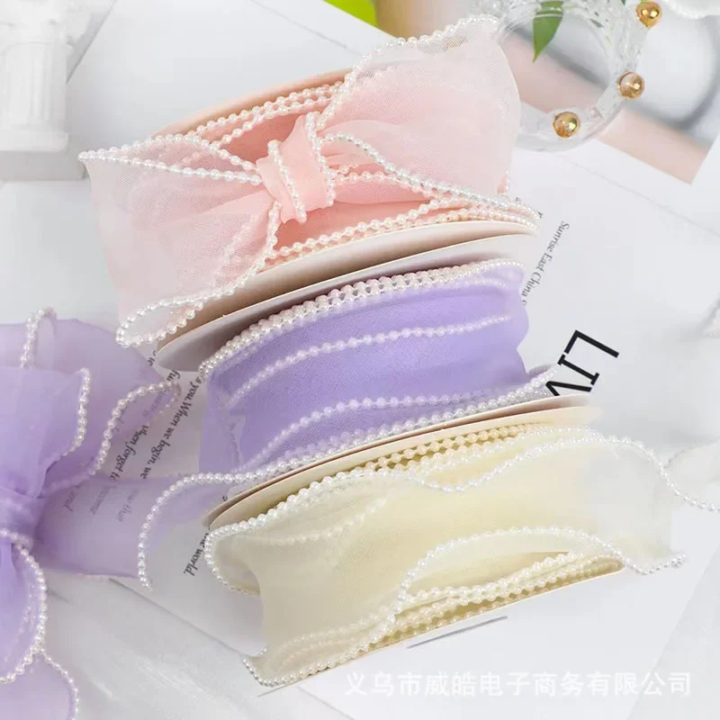 (5yards/roll) 4cm Fishtail Pearl Yarn Ribbon Silk Organza Lace Material Ribbon for DIY Handmade Bow Gift Wrapping Wedding Decor