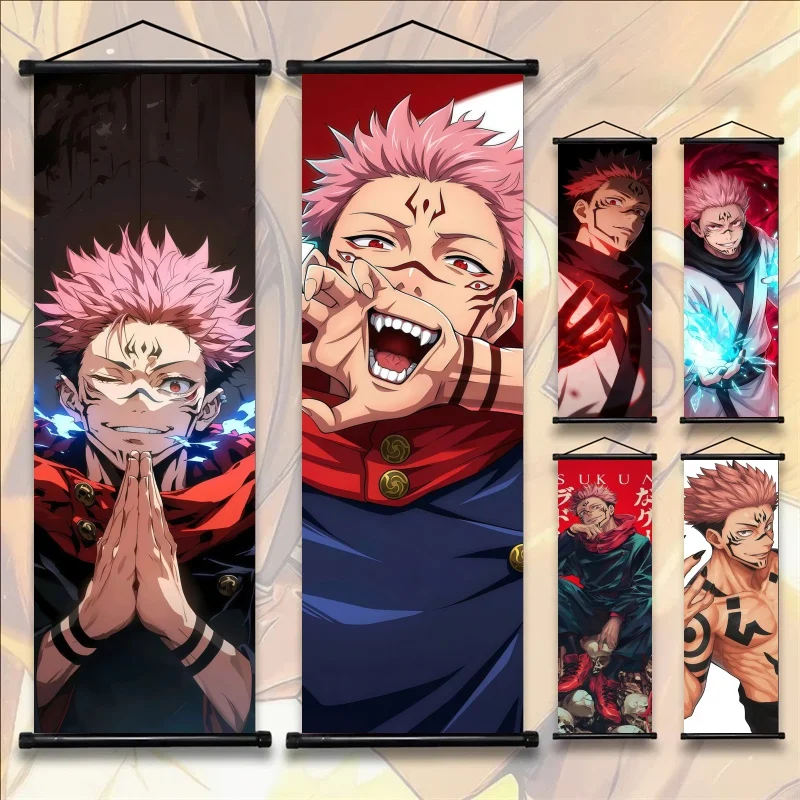 

Jujutsu Kaisen Ryomen Sukuna Anime Art Fabric Wall Poster for Bedroom Gaming Room Decor Creative Hanging Scroll Gift