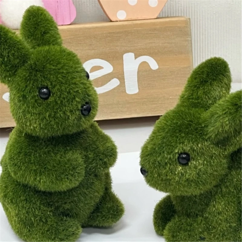 Easter Moss Bunnies Rabbit Statue Figurine Festival Garden Yard Ornament Dropship