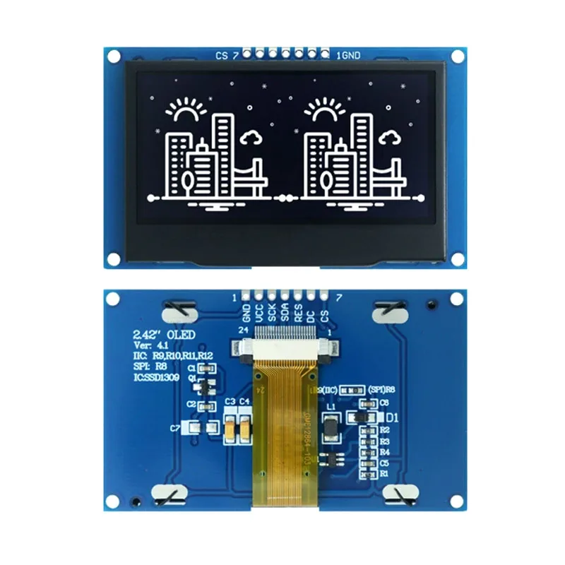 Modulo display OLED da 2,4 pollici Driver SSD1309 - Risoluzione 128x64, interfaccia I2C/SPI (7 pin) Schermo monocromatico COG