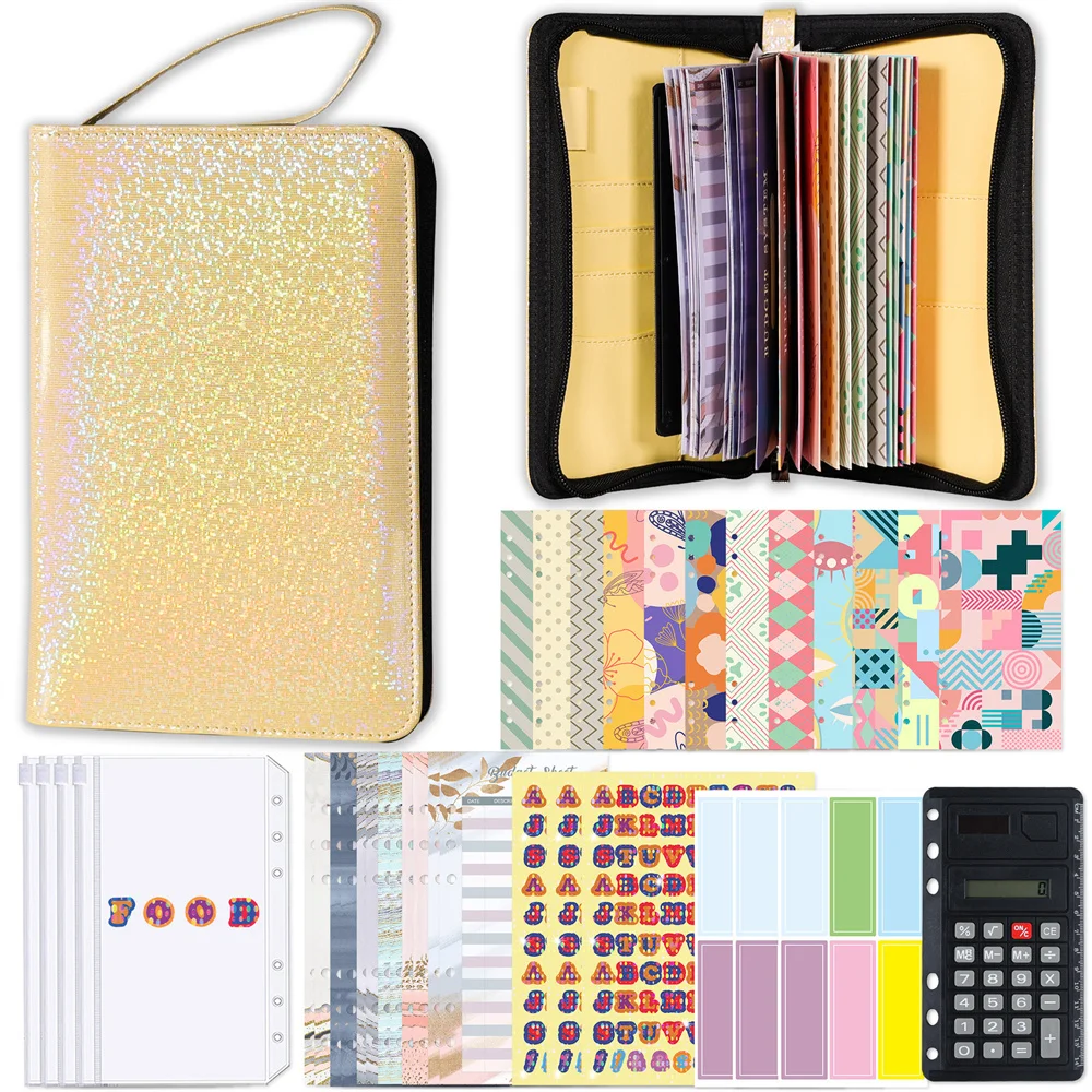 A6 Pu Zipper Tote Bag Notepad Colorful Hand Ledger Binder Budget Loose-Leaf Notebook Wallet Daily Money Cash Financial Planner