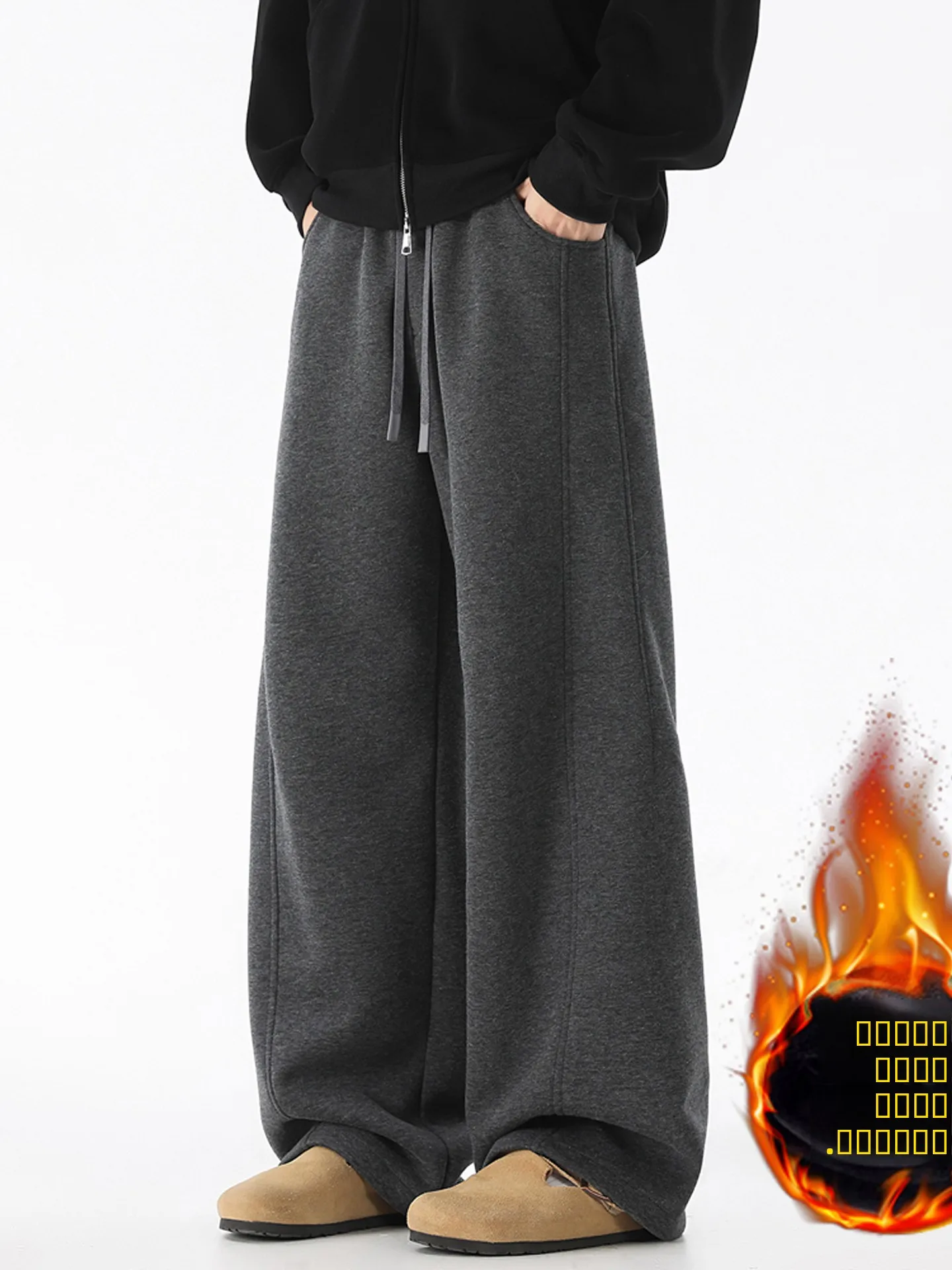 

Men's American Deconstructed Patchwork Fce Lined Straight Leg Casual Pants Thi Warm Winter Trousers Casual Loose Fit