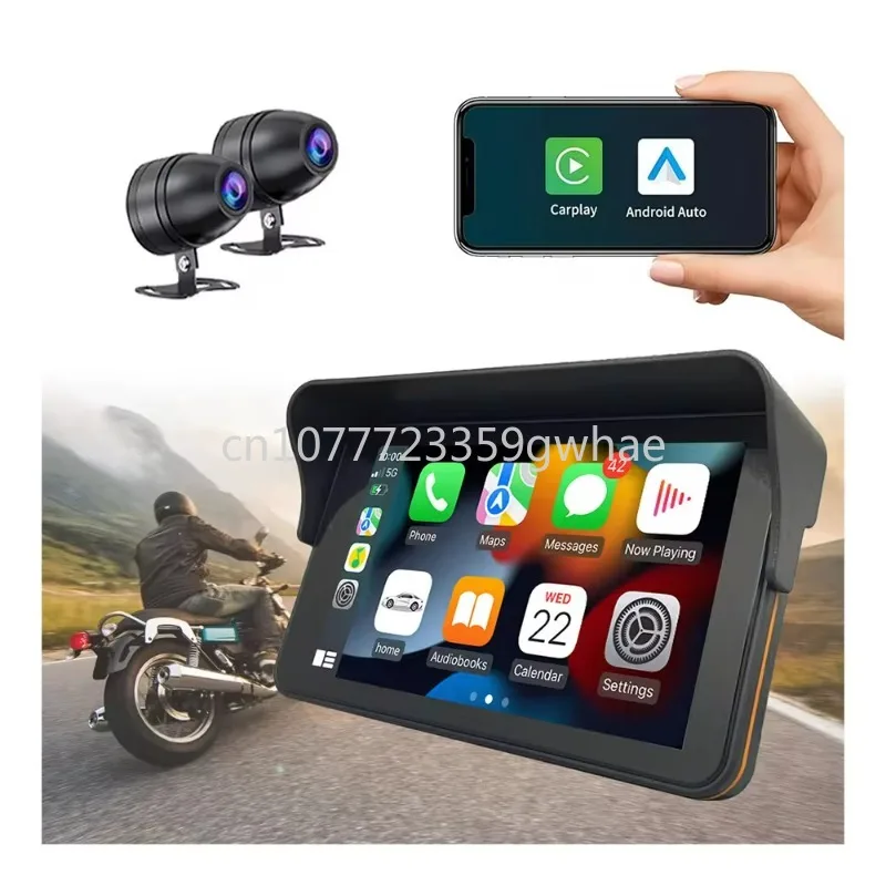 7 Inch 1080P Dual Lens Support Phone BT Earphone Wireless Connect MT7001 Motorcycle Carplay with Car Dash Camera