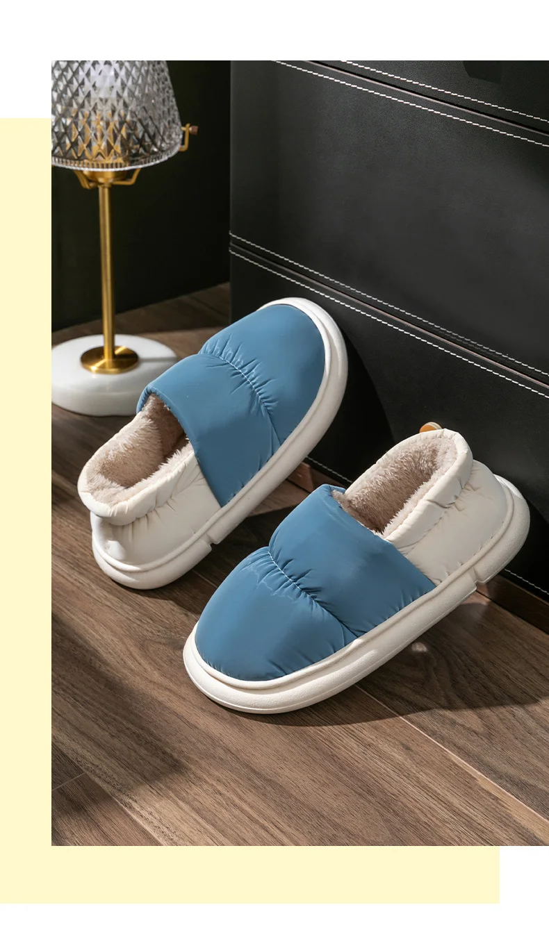 Unisex Winter-Warmhausschuhe für Damen und Herren, 4 cm dicke Sohle, Cloud-Pillow-Slides, wasserdicht, für drinnen und draußen, Fleece-Hausschuhe, Mule. – Detail 13