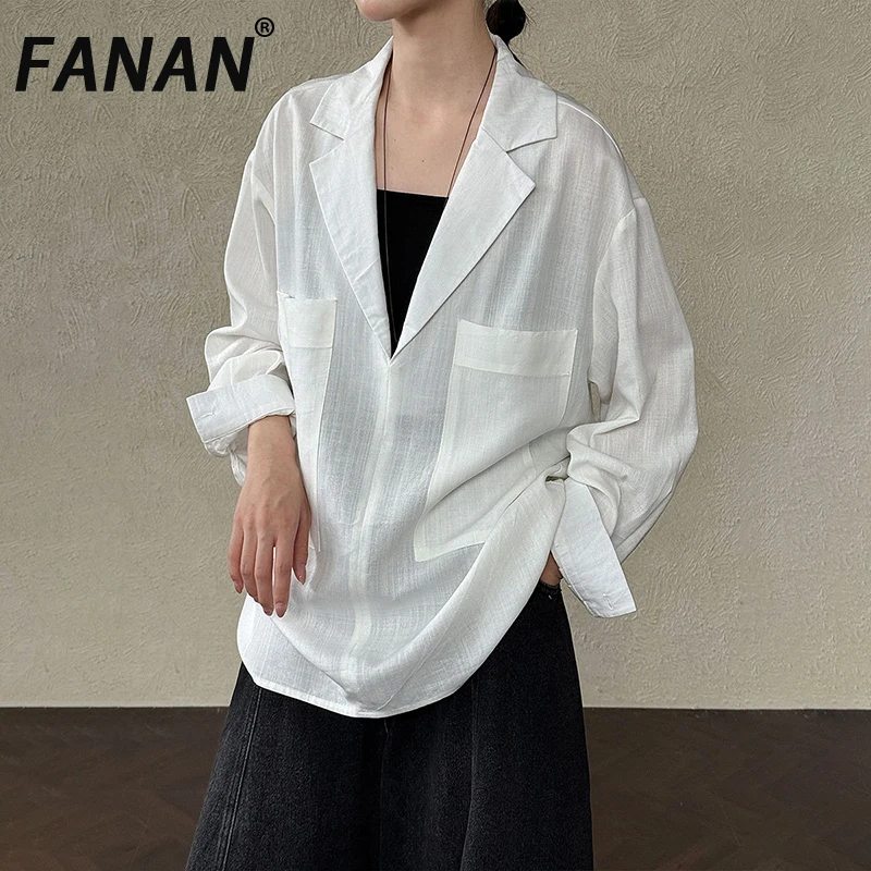 

FANAN темпераментные пуловеры, рубашки для женщин, офисные женские свободные блузки с длинными рукавами и лацканами, женские топы, осень 2024, новая мода