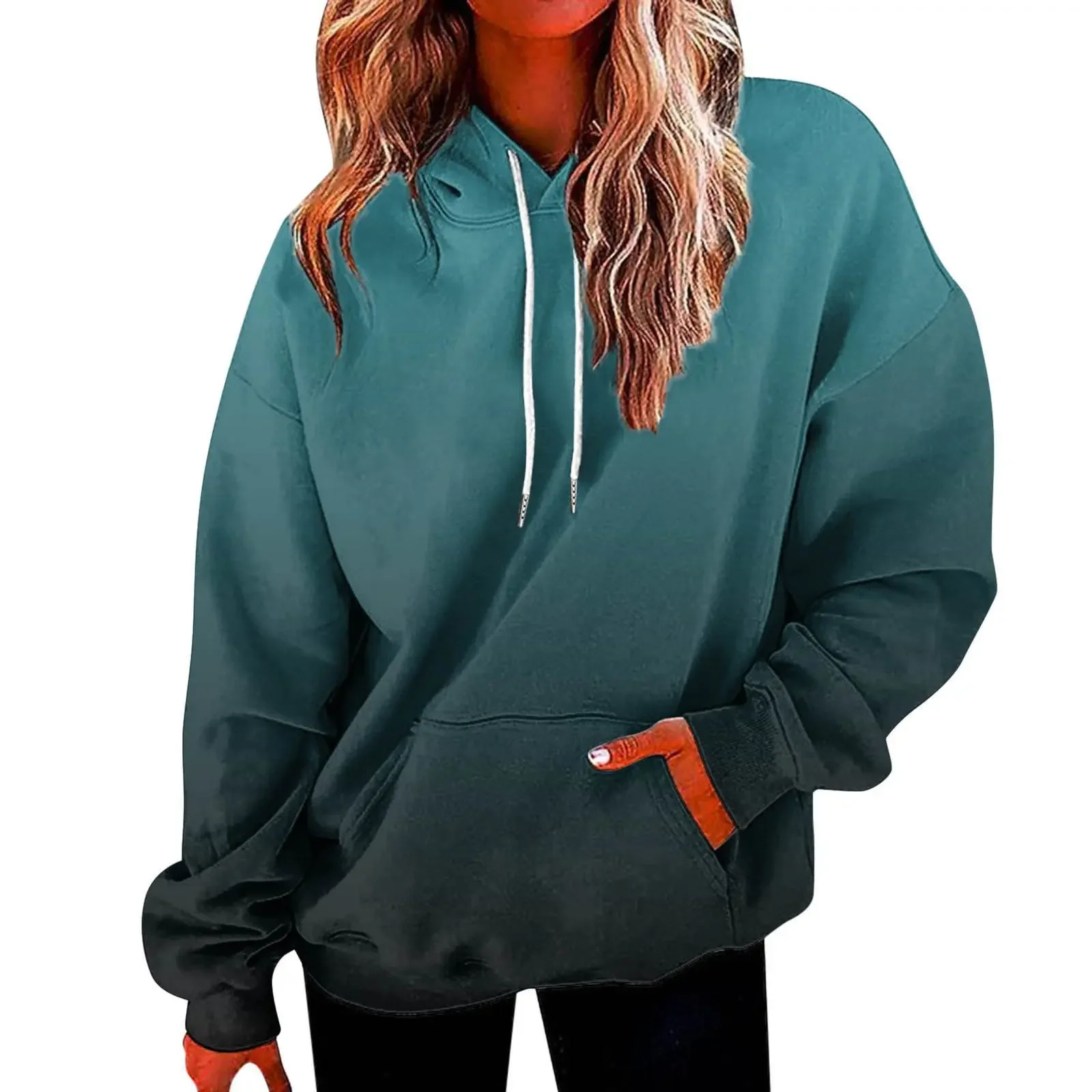 

2023 Women's Long Sleeve Fashion Pocket Hoodies Casual Pullover Tops