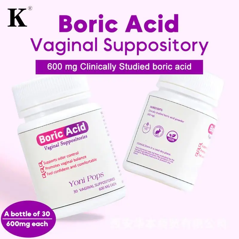 30Pcs Medical Grade Boric Acid Vaginal Suppositories Intimate Health Support Women PH Balance Pills for Yeast Infection 600mg