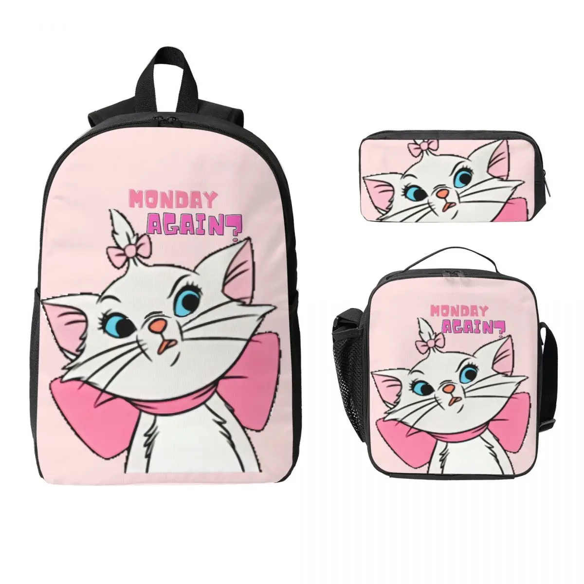 

Рюкзак Marie Aristocats Monday Again для мальчиков и девочек, школьная сумка, компьютерные сумки на плечо, изолированная сумка для обеда 3 шт., пенал