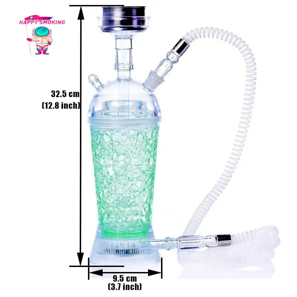 HAPPY Protable LED Hookah Shisha Set with Water Pipe Acrylic Tobacco Pipes Suit Narguile Complete Bottle Smoking Accessories