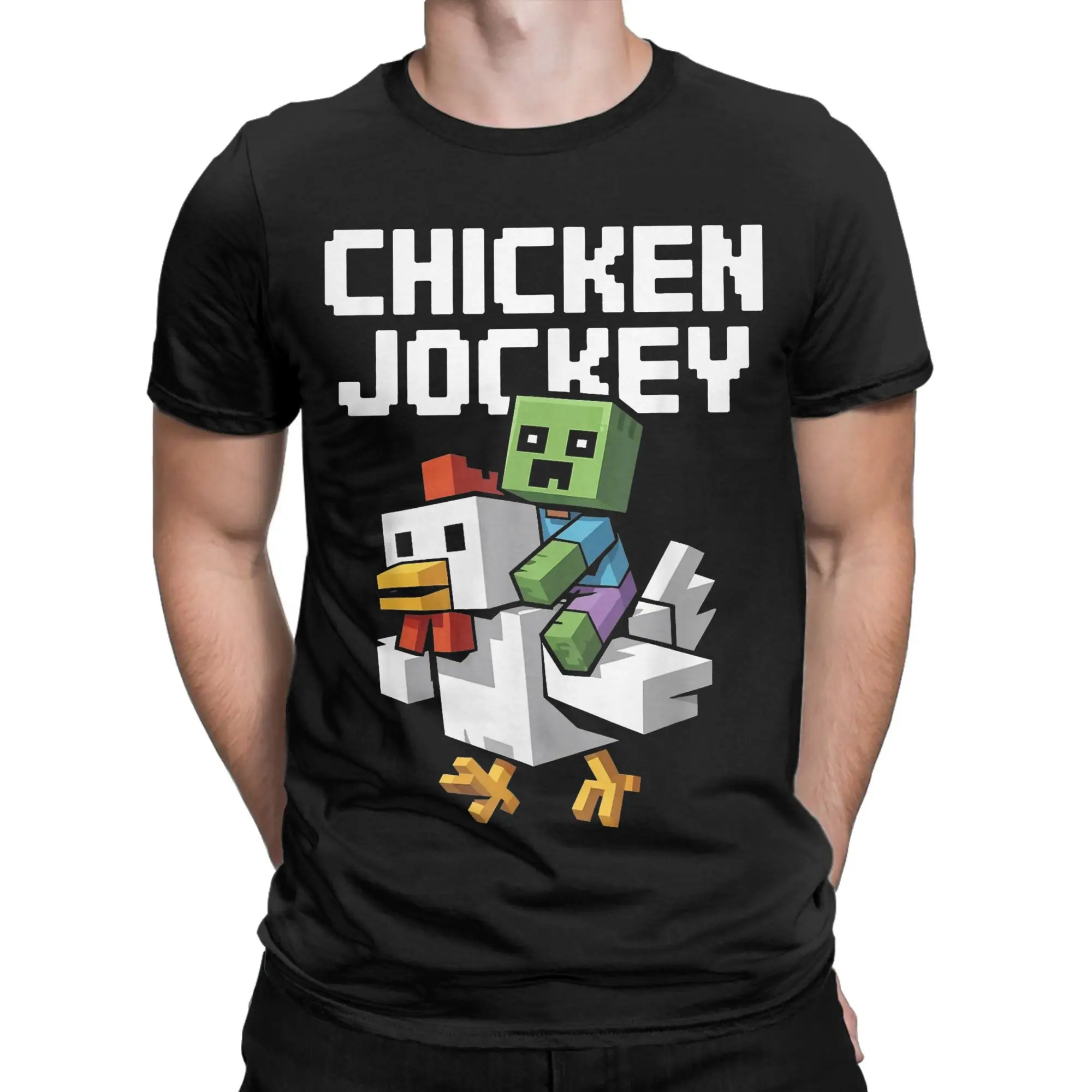 Chicken Jockey Zombie Pixel Art Zombie 2025 Movie Graphic Print T Shirts for Men Women  100% Cotton  Tee Shirt Clothes