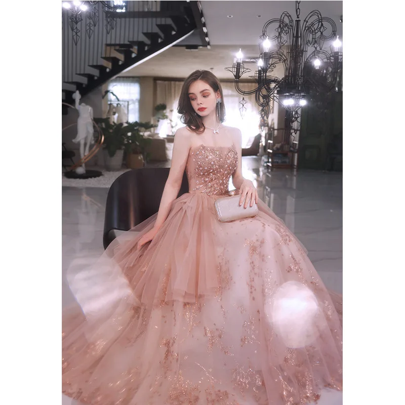 فساتين سهرة جديدة بكتف واحد باللون الوردي الراقية والرائعة لعام 2025 للأداء وحفلات أعياد الميلاد والمضيفة وفساتين الزفاف #6