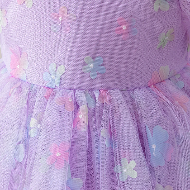 Children's Solid Color Tutu Printed Decoration Round Neck Short Sleeve Princess Dress Halloween Dress Up